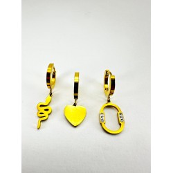 Gold Figürlü Üçlü Küpe